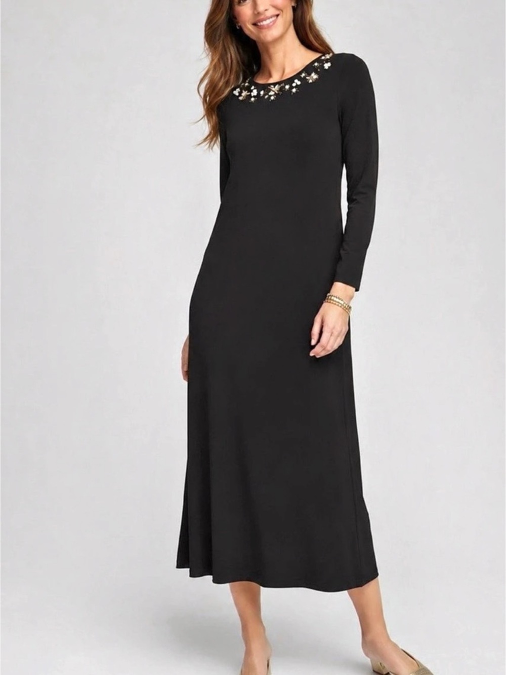Chico’s Long Sleeve Midi Dress in Black NWT